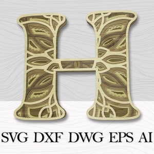 Multilayer Letter Н,  Digital file, Wall Art Layered,  DXF Alphabet Letter Н,  Laser Cut Mandala Letter,  Alphabet SVG,  3D letters