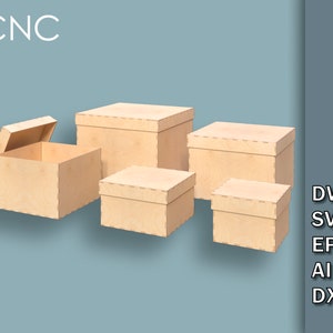 Boîte carrée avec couvercle / 5 boîtes de différentes tailles / Storage Box Bundle / Dwg, Svg, Eps, Ai, Dxf / Fichiers de découpe laser CNC / Téléchargement instantané image 2