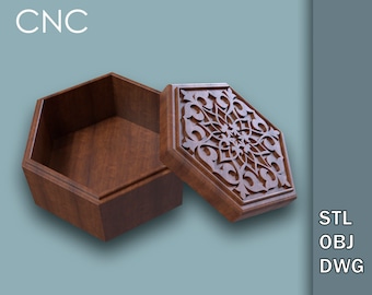 Jewelry storage box STL, Hexagonal jewelry box 3D, Trinket box, Gift box stl, STL models for 3D printing, stl, obj, dwg, Instant download