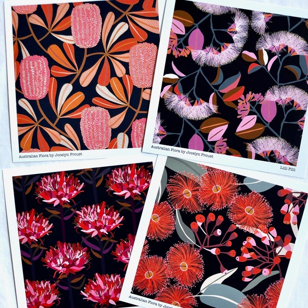 Set of 12 Australian Flora Design Postcards/Prints designed by Jocelyn Proust