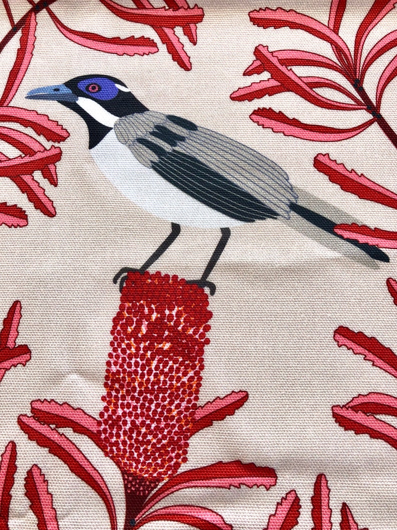 Australian Birds Designer Tea Towel Blue Faced Honeyeater on Red image 3