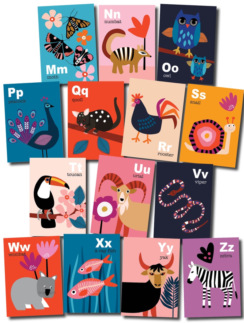 Animal Alphabet Flash Cards ABC cards Kids Wall Art Etsy