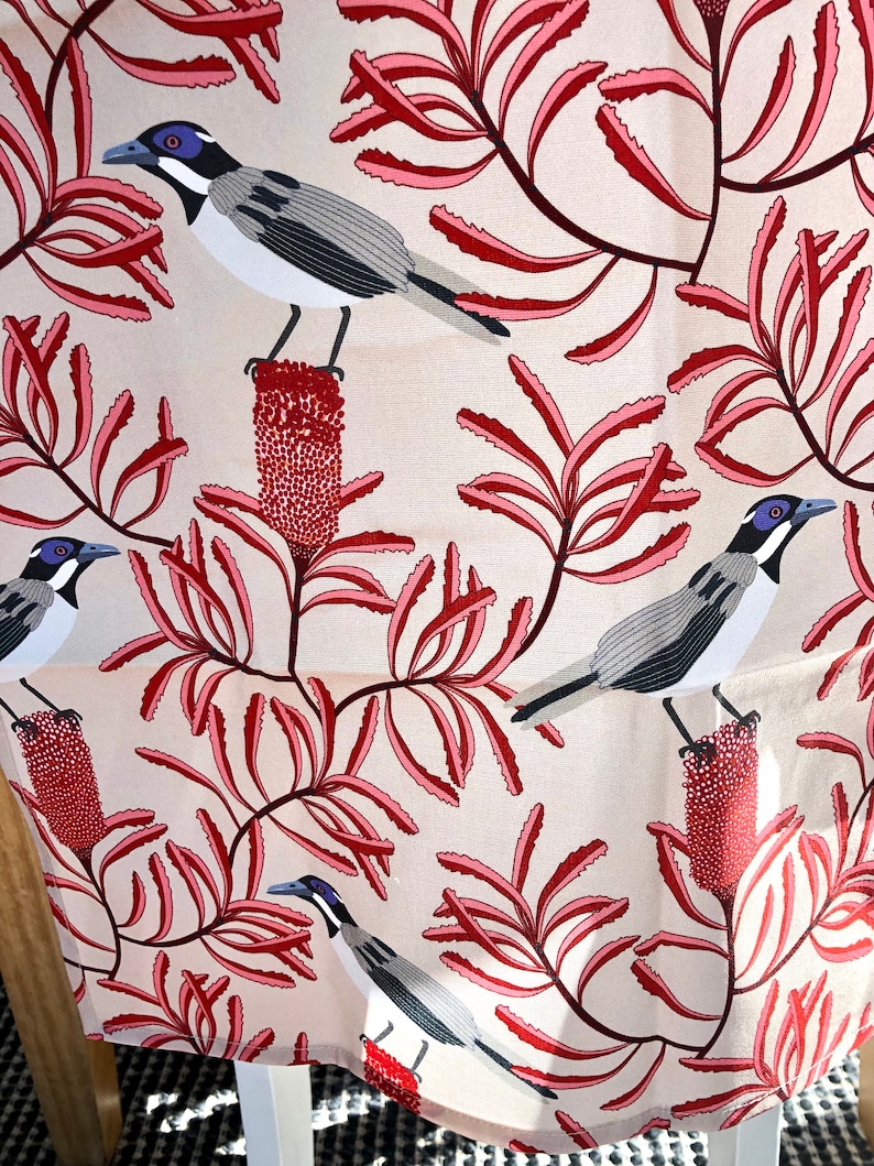 Australian Birds Designer Tea Towel Blue Faced Honeyeater on Red image 5