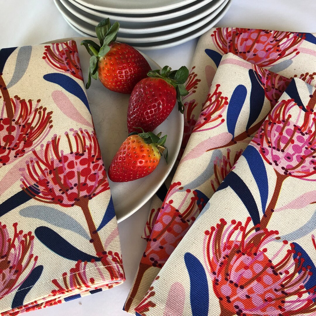 Large Cloth Table Napkins, Linen Cotton Pin Cushion Protea Fabric