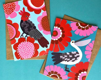 Australian Birds Postcard Set, Colorful Prints on Recycled Paper