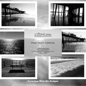 Playa PIsmo. Un conjunto de ocho cartas de notas en blanco, doble, escénico, en blanco y negro.