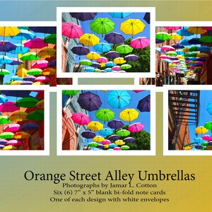 Parasole Orange Street Alley - sześć widokowych kartek z notatkami z Redlands w Kalifornii (7"x5") z białymi kopertami