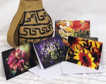 Four Flowers. A Set of Eight Beautiful 7'x5" Blank, Bi-fold Note Cards