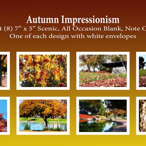 HerbstImpressionismus – Schachtel aus 8 Allen Gelegenheitskarten, blanko (7 x 5 Zoll). Szenische Karten präsentiert im Impressionismus, einem 19. Jahrhundert Kunstformat