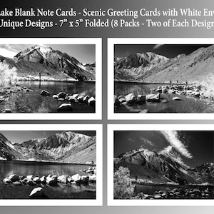 Convict Lake - Cartões de felicitações panorâmicos em branco com envelopes brancos - 4 designs exclusivos - 7" x 5" dobrados (8 cartões - dois de cada design)