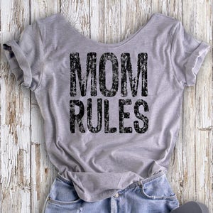 Buy 2, Get 1 FREE Tshirt MOM RULES! Women&#39;s Off  Shoulder Slouchy Tee. Choice of 4 Colors!