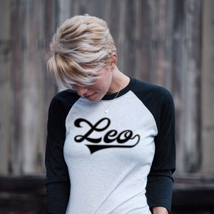 Leo Baseball Tee. Vintage Look 3/4 Sleeve Raglan Unisex Tshirt. Ash White+Black, Soft Triblend. Buy Any 2 Items Get 1 Free Slouchy Tee!