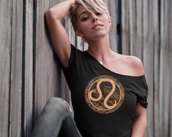 Leo Shirt Off  Shoulder Slouchy Tee. Buy Any 2 Get 1 Free! Choice of Colors. Sign Zodiac Symbol. Great Leo Season Astrology Gift for Her!
