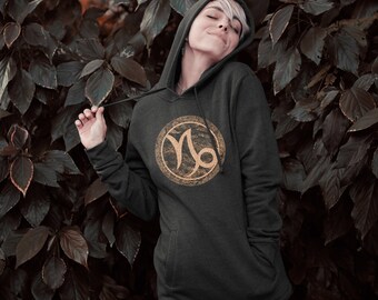Capricorn Zodiac Hoodie: Ultrasoft Fitted Women's Heather Black Pullover. Buy Any 2 items and Get 1 Free Tshirt.