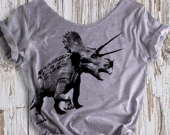 Triceratops Slouchy T-Shirt Women's Off-Shoulder Dinosaur Tee. Buy Any 2 items and Get 1 Free Tshirt.