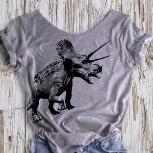 Buy 2, Get 1 FREE Tshirt TRICERATOPS Shirt Women&#39;s Off  Shoulder Slouchy Tee. Heather Grey or Ash White