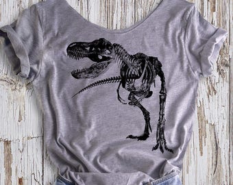 Buy 2, Get 1 FREE Tshirt Trex Shirt, Tyrannosaurus Skeleton Shirt, Women's Off  Shoulder Slouchy Tee. Heather Grey or Ash White