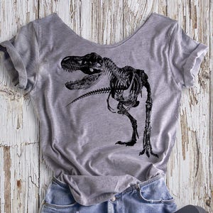 Buy 2, Get 1 FREE Tshirt Trex Shirt, Tyrannosaurus Skeleton Shirt, Women&#39;s Off  Shoulder Slouchy Tee. Heather Grey or Ash White