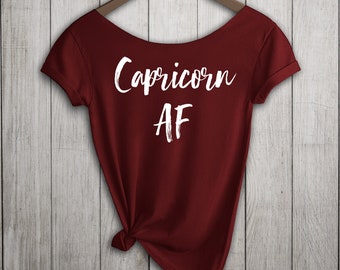 Capricorne AF Shirt, Women's Off Shoulder Slouchy Tee, Choice of Colors, Acheter 2 Get 1 Gratuit