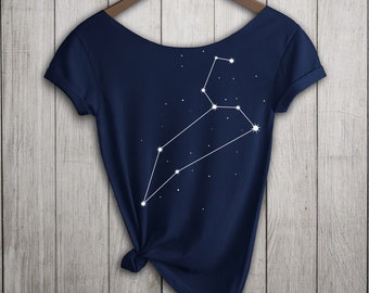 Leo Constellation Shirt, Women&#39;s Off  Shoulder Slouchy Tee, Choice of Colors, Buy 2 Get 1 Free