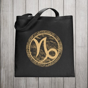 Capricorn Tote Bag. Buy Any 2 Items, Get 1 Free! Capricorn Zodiac Sign Black Cotton Tote. Great Astrology Gift for Her! No Size Worries!