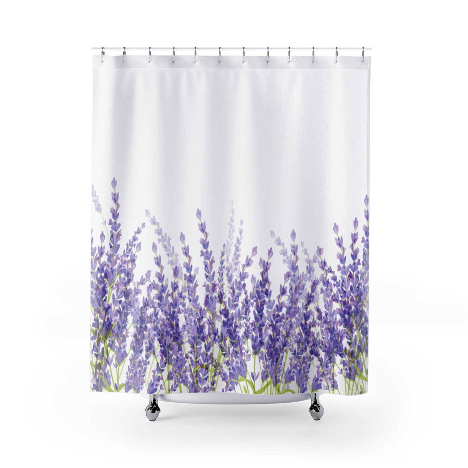 Lavender Flowers Border Fabric Shower Curtain Custom