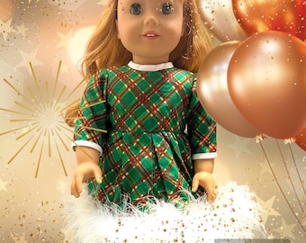 Green Plaid Holiday Glitz Dress for 18” Doll