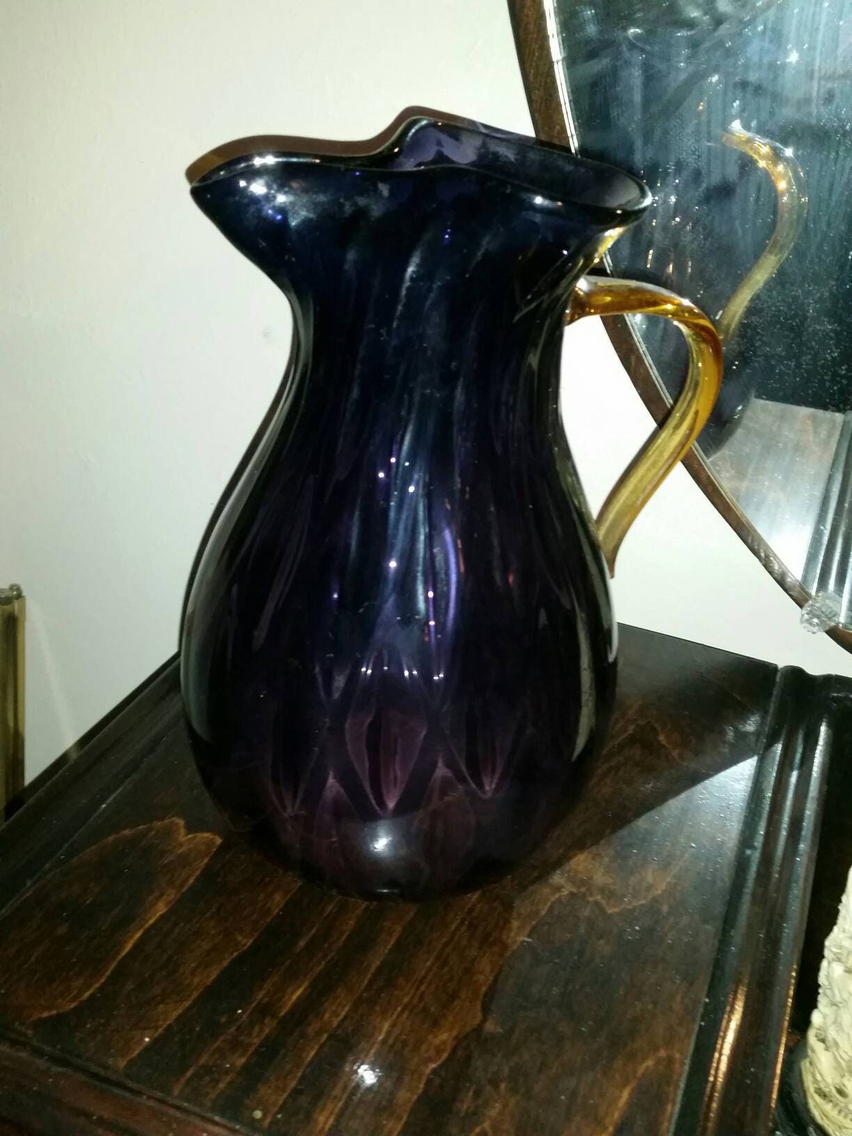Antique hand blown purple glass pitcher / vase Etsy
