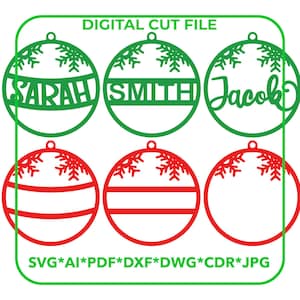 3 Christmas Tree Snowflake Name Ornament Bauble - Laser Cut File - Cdr Pdf Ai Dxf Dwg Svg-  Excellent for Wood, Acrylic, Vector Art - DIY