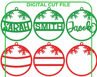 3 Christmas Tree Snowflake Name Ornament Bauble - Laser Cut File - Cdr Pdf Ai Dxf Dwg Svg-  Excellent for Wood, Acrylic, Vector Art - DIY