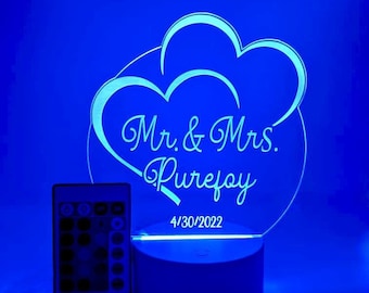 Custom LED Cake Topper, Wedding Lights, Decor, Birthday, Party, Personalized, Clear Acrylic, Engraved, Elegant Couples Gift, Any COLOR Light