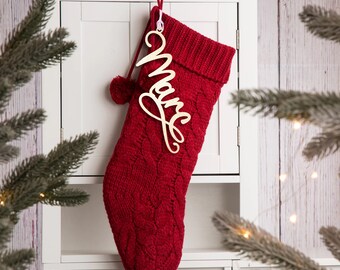 Personalized Wood or Acrylic Christmas Stocking Name, Xmas Gift Tag, Custom Holiday Decor, Tree Ornament, Natural or Color options