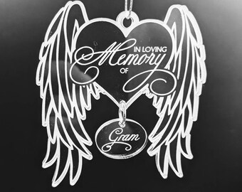 Personalized Memorial Ornament: Laser Engraved Acrylic Angel Wings