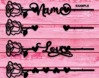 Rose Heart Laser Cut File: Love, Name, Valentine's Gift (SVG, PNG, PDF)