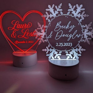 Snowflake LED Cake Topper, Winter Wedding keepsake, Christmas Gift Decor, Birthday, Personalized, Clear Acrylic, Engraved, Elegant, Lights image 10