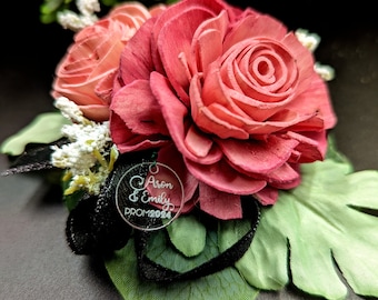 Personalized Prom Corsage & Boutonniere Accessory: Floral Charms, Engraved Acrylic Keepsake, Graduation Floral Charm, Class of 2026