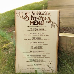 Laser Engraved S'mores Menu Sign: Rustic Halloween Decor