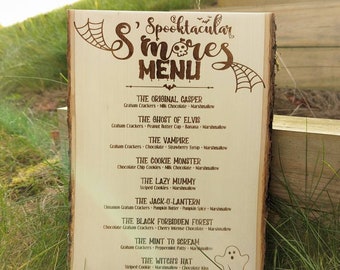 Laser Engraved S'mores Menu Sign: Rustic Halloween Decor