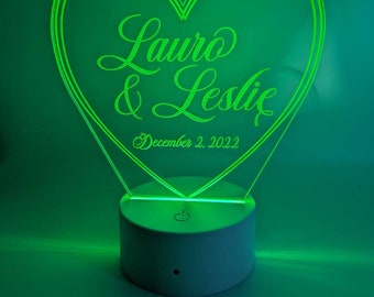 Engraved LED Heart Cake Topper: Personalized Acrylic Wedding Decor