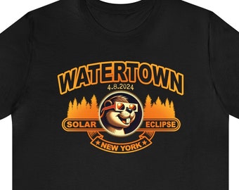 Watertown Solar Eclipse T-Shirt, Watertown New York Eclipse Shirt, 4 8 2024 shirt, Beaver with glasses Unisex Jersey Short Sleeve Tee