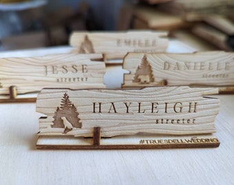 Engraved Rustic Wood Place Card: Outdoor Wedding Seating