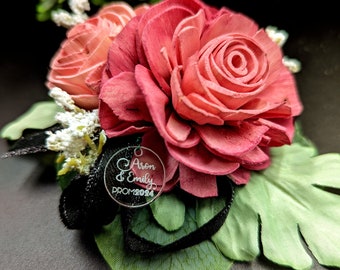 Personalized Prom Floral Charms, Wedding Bouquet Tags, Custom Engraved Acrylic Corsage Accessory for Dances & Formals, Bulk Florist Supplies