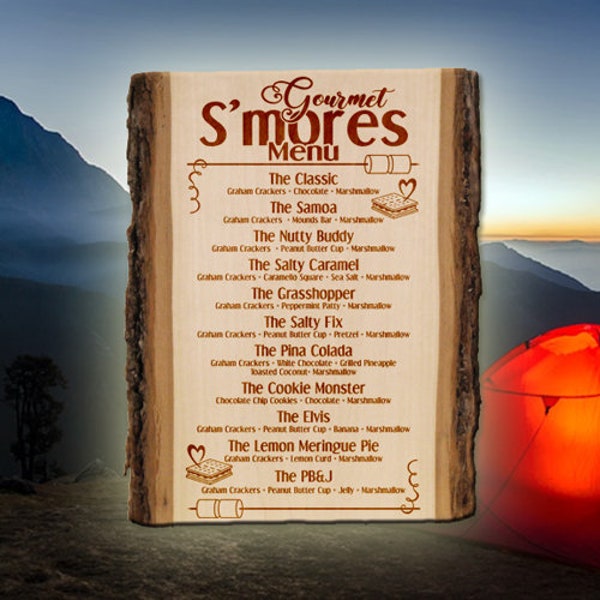 S'mores Menu Lasergravur Cut File: Camping Dekor, Hochzeitsschild (Digitaler Download)