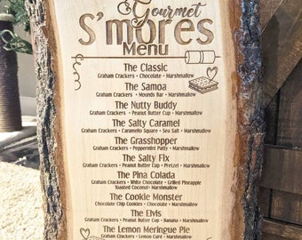 Engraved S'mores Menu Sign: Rustic Camp Decor