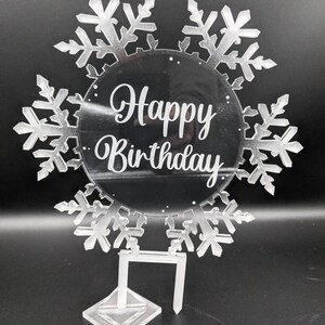 Elegant Frosted Edges Acrylic Snowflake Cake Topper, Winter Wonderland Wedding, Birthday, Frozen Party, Personalized, Clear Center, Engraved image 9