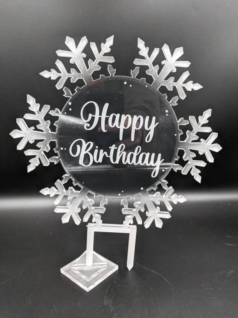 Elegant Frosted Edges Acrylic Snowflake Cake Topper, Winter Wonderland Wedding, Birthday, Frozen Party, Personalized, Clear Center, Engraved image 9