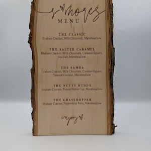 Engraved Wood S&#39;mores Menu Sign: Rustic Camp Bar Decor