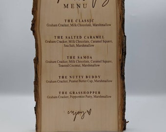 Engraved Wood S'mores Menu Sign: Rustic Camp Bar Decor