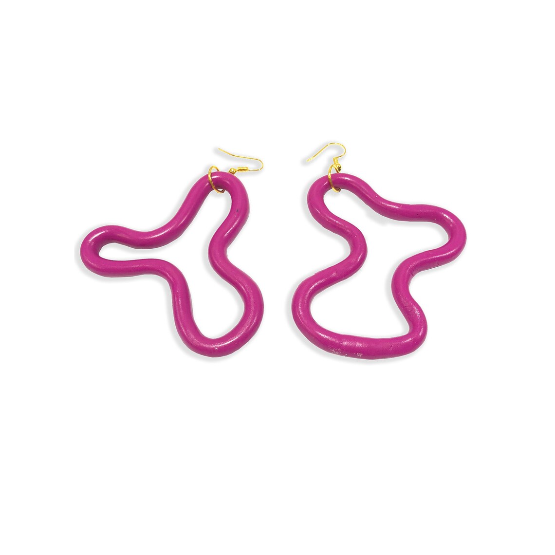 60s A-symmetrical Magenta Squiggle Psychedelic Hoop Earrings // Pink ...