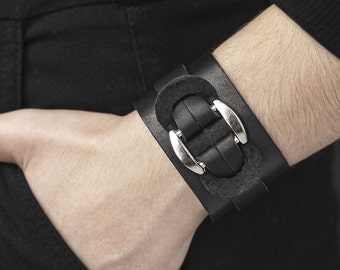 wide Leather cuff bracelet wristband for men or women for wrist from 4.7 to 9.4 inch (12-24 cm), 3745